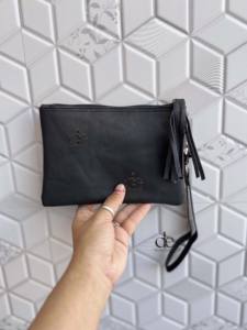 Pochette élégante en cuir de vachette véritable avec patchs western, couleur noire, petite pochette portefeuille stylée - Product Image 3