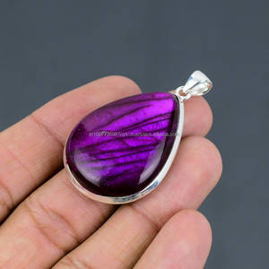 Pendentifs indiens en argent sterling 925 faits à la main avec des pierres précieuses de Labradorite vêtements de fête pour femmes - Product Image 1