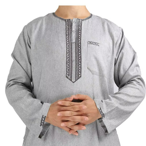 Muslim Robe 2-piece Men's Casual Shirt and Pants <b>Set</b> Solid African Style Breathable Spring <b>Knitted</b> Clothing - Product Image 2