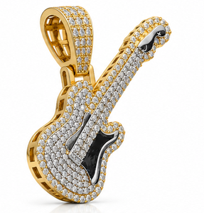 Pendentif Guitare en Argent Sterling 925 avec Moissanite, Breloques Plaqué Or 14K, Coupe Ronde Brillante, Bijoux Hip Hop - Product Image 4