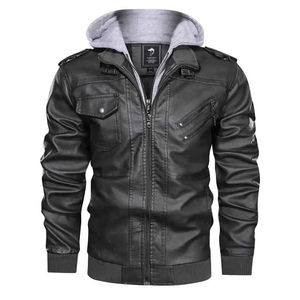 Chaqueta de Invierno para Hombre de Lona y Cuero Genuino con Bolsillos Delanteros con Cremallera, Impermeable y Transpirable, con Capucha - Product Image 3