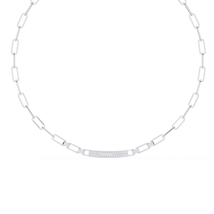 สร้อยคอทองคำขาว 10K 14K 18K แบบล็อคบาร์ ประดับเพชรทรงกลมเพาะเลี้ยงในห้องปฏิบัติการ พร้อมสายแบบ Paperclip สำหรับผู้หญิง สร้อยคอเพชรดีไซน์โดดเด่น - Product Image 3