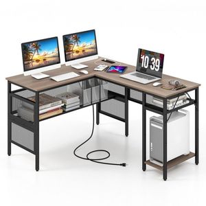 Adjustable L-Shaped <b>Computer</b> <b>Desk</b> with Charging Station Comfortable Workspace with Convenient Features - Product Image 1