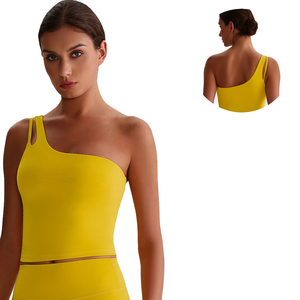 Women's Yellow Asymmetrical Yoga Bra Seamless Medium Support One Shoulder Sports Top for Active Wear - Product Image 4