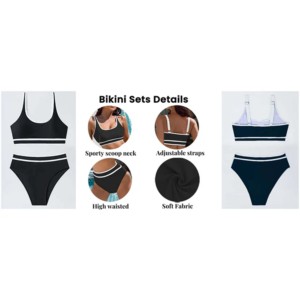 Ensemble de maillot de bain sportif 2 pièces pour femme, col rond, sans manches, short taille haute, en Spandex et Polyester, séchage rapide, color block, écologique - Product Image 4