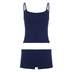 Conjunto de 2 piezas de punto ajustado para mujer, estilo urbano, color liso, top corto de manga corta y shorts, con lazo en la rodilla, ideal para deporte y uso casual. - Product Image 6