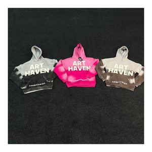 Custom Distressed <b>Embroidery</b> Men's Hoodies & <b>Sweatshirts</b> Vintage Acid Washed Cotton Pullover Oversized Hip Hop Streetwear Hoodie - Product Image 1