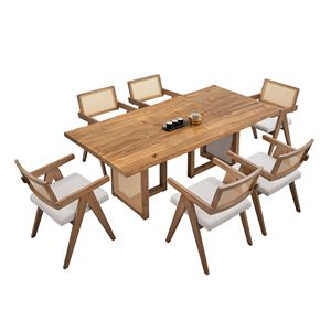 Tavolo da Pranzo Rettangolare Oversize in Legno Stile Mid-Century Moderno da 86,61 Pollici, Tavolo da Cucina per 6 Persone - Product Image 3