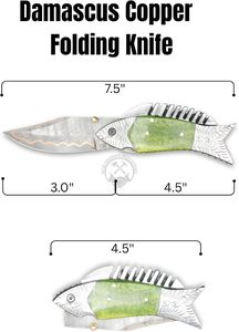 Personalized Hand Forged <b>Copper</b> Damascus Steel EDC Multi-Functional Hunting Camping Folding Pocket Knife Thumb <b>Knob</b> Green Resin - Product Image 2