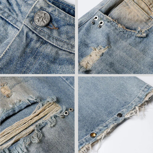 Jeans en denim pour hommes de haute qualité, style rétro, délavé, effet usé, déchiré, coupe droite, vente en gros, logo personnalisé, jeans baggy - Product Image 5