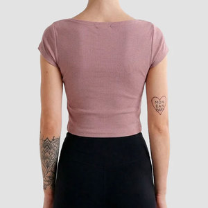 Vêtements de sport pour femmes, col en V, coupe courte, design uni, extensible, léger, 180 g/m², séchage rapide, coupe ajustée, vente en gros - Product Image 3