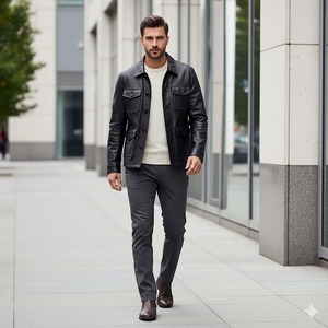 Vintage-Style <b>Brown</b> <b>Leather</b> Safari <b>Jacket</b>, Handcrafted Utility Coat for <b>Men</b> - Product Image 5