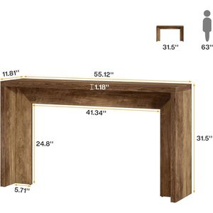 Mesa Consola Estilo Rústico de 55 Pulgadas con Almacenamiento, Mesa de Sofá de Madera para Entrada - Product Image 5