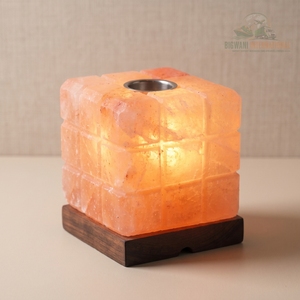 Lampe de table en sel de l'Himalaya rose naturel en forme de cube Rubik, brûleur d'huile, pour la décoration intérieure - Product Image 2