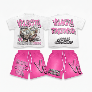 Conjunto Deportivo de 2 Piezas para Hombre, Camiseta Blanca de Algodón y Poliéster Premium de 300 GSM, Pantalones Cortos Rosas, Logotipo Personalizado con Impresión DTG - Product Image 6
