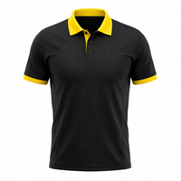 Chemise à manches courtes pour homme, col noir et jaune, couleur unie, boutons sur le devant, coupe sportive, coupe régulière, tricotée, 100% coton, respirante