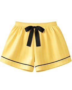 ชุดนอนผ้าซาตินสีเหลืองแบบกำหนดเองสำหรับผู้หญิง ชุดนอนผ้าไหมสายเดี่ยวและกางเกงขาสั้น ชุดนอนนุ่มหรูหราสำหรับฤดูร้อน - Product Image 5