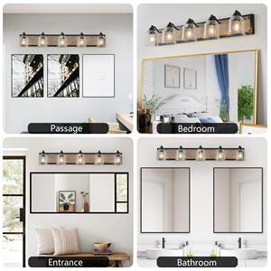 Modern Industrial Design 40\" Farmhouse Vanity <b>Light</b> Fixture 5-<b>Light</b> Bathroom <b>Wall</b> <b>Sconce</b> Clear Seeded Glass Shades Lighting - Product Image 6