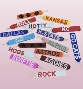 Handcrafted Fashion Beadwork Custom Sports Team Beaded Adjustable Keychain <b>Wristlet</b> Slogan Football Game Day Key Accessories - Product Image 1