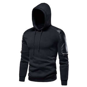 Ensemble survêtement décontracté pour homme, sweat à capuche noir et pantalon cargo, manches longues, couleur unie, poches latérales, respirant, poids moyen, hiver, 100% coton - Product Image 2