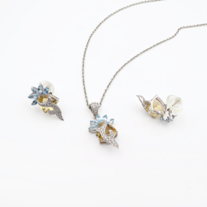 Ensemble pendentif et boucles d'oreilles en argent sterling 925 avec citrine naturelle et topaze bleue, plaqué rhodium, bijoux fins OEM ODM - Product Image 2