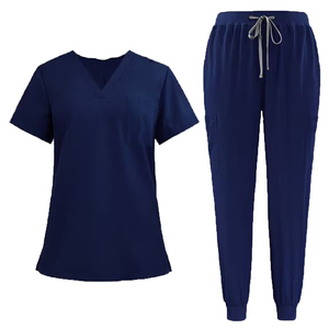 Conjunto de Uniforme Médico para Mujer, Color Negro, Cuello en V, Manga Corta, Pantalones con Cordón, Uniforme de Hospital al por Mayor, Tejido de Algodón y Poliéster - Product Image 2