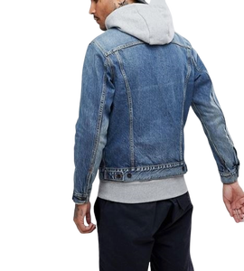 Blouson Bomber Décontracté Unisexe en Jean Personnalisé pour l'Hiver, Manches Longues, Homme, Bleu Ciré, Broderie Lettre, Capuche Polaire, Tissu Léger - Product Image 1