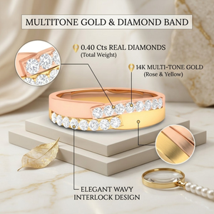 Luxury 0.40 Cts Real Diamond Multi Tone Gold Wedding Band Ring in 14K | Elegant Anniversary Bridal Ring Fine Jewelry for Women - Product Image 5