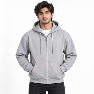 Wholesale Custom <b>Men</b>’s Zip Up Sweatshirt Heavyweight Cotton Fleece <b>Plain</b> Oversized Streetwear <b>Hoodies</b> Y2K Fashion Supplier USA - Product Image 2