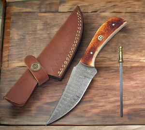 Cuchillo de Caza Hecho a Mano de Acero de Damasco, Forjado a Mano, Hoja Fija, Full Tang, para Supervivencia al Aire Libre, Bushcraft y Camping, con Calidad Premium - Product Image 5