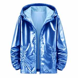 Chaqueta Brillante para Hombre, Ligera, Metálica, de Manga Larga, para Fiesta, Club Nocturno, con Capucha, Estilo Disco - Product Image 1