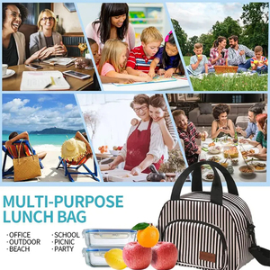 Black White Striped Insulated <b>Lunch</b> <b>Bag</b> for Women Big Portable Leak-proof Cooler Adults Hot Portable Letter Pattern <b>Lunch</b> <b>Box</b> - Product Image 6