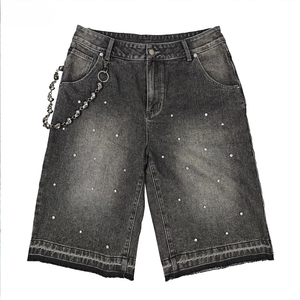 New Style <b>Jeans</b> Short Heavyweight Custom Working Sun Faded Rhinestone Plus Size Casual Blank Top Premium Denim Short for <b>Men</b> - Product Image 3