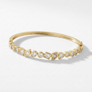 กำไลข้อมือทอง 14K ประดับเพชรแล็บ CVD HPHT รูปทรงหลากหลาย EF VVS น้ำหนัก 1.2 กะรัต แบบมีบานพับ ดีไซน์ทันสมัย หรูหรา เหมาะสำหรับงานแต่งงาน - Product Image 2