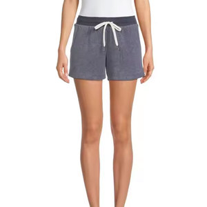 Shorts gris tricotés pour femme avec cordon de serrage à la taille, taille mi-haute, style décontracté, respirant, mélange coton élasthanne, coupe classique - Product Image 5