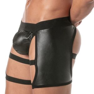 Caleçons en cuir noirs pour hommes, taille mi-haute, sous-vêtements sexy, style fétichiste, tenue de club, coupe ajustée, style tentation - Product Image 6