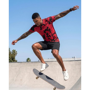 Men <b>Red</b> <b>Black</b> Abstract Print Short Sleeve T-Shirt Slim Fit O-Neck Quick Dry Casual <b>Top</b> - Product Image 3
