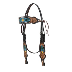 Cheval de Ranch perlé en cuir de vache, étal de tête/bride occidentale avec sculpture à la main, exportateurs indiens au meilleur prix - Product Image 1