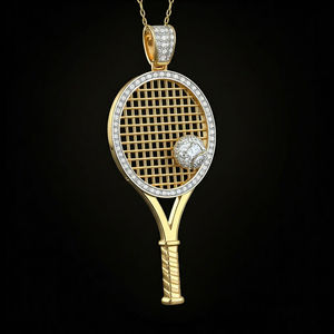 Tennis Racket Pendant With Diamond Accents Rhodium Plated Alloy Unisex Sporty <b>Charm</b> Fashion Jewelry - Product Image 3