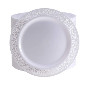 Food Grade PP White Gold Rim 10.25 Inch Round <b>Disposable</b> <b>Tableware</b> For Wedding Event Party Dinner Plate - Product Image 1