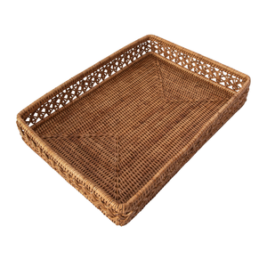 Plateau rectangulaire en rotin tressé haut de gamme, idéal pour servir le petit-déjeuner, organiser et ranger sur la table – Vente chaude - Product Image 1