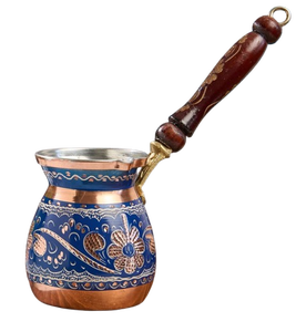 Cafetière turque, grecque, arabe en laiton et cuivre bleu, pour cuisinière, Cezve Ibrik Briki avec poignée en bois - Product Image 1