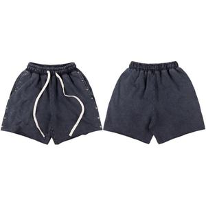 Shorts en coton pour hommes, taille mi-haute, avec cordon élastique, couleur unie, décontractés, avec rivets décoratifs, tissu respirant - Product Image 4