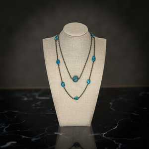 สร้อยคอทำมือประดับเทอร์ควอยซ์ธรรมชาติในตัวเรือนเงินออกซิไดซ์ - เครื่องประดับอัญมณีสไตล์โบโฮสำหรับผู้หญิง - Product Image 2