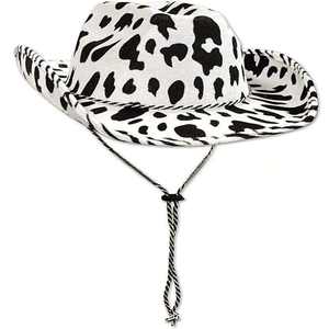 Chapeau de cowboy imprimé vache, chapeau de cowgirl, motif blanc et noir, accessoire de costume polyvalent unisexe, à large bord, pour fête sur le thème du cowboy - Product Image 1