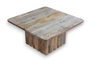 Mesa de Centro Moderna de Lujo, Fabricada en Madera de Mango Sólida, con Base Cuadrada Escalonada y Acabado Natural - Product Image 5
