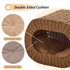 บ้านแมวแบบถักมือสำหรับใช้ในบ้าน แข็งแรง ทนทาน เหมาะสำหรับแมวหลายตัว พร้อมเสื่อสองด้านสำหรับทุกฤดู - Product Image 4