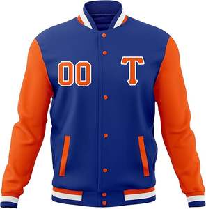 Chaqueta de béisbol universitaria de invierno para hombre, con cuello alto, transpirable, a prueba de viento, en azul oscuro y naranja, 100% algodón. - Product Image 2