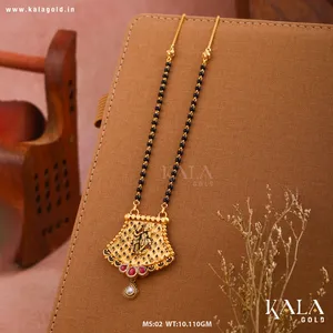 Collar clásico de Mangalsutra de oro de 18 quilates con cadena de cuentas étnicas de diamantes para bodas y festivales - Product Image 2