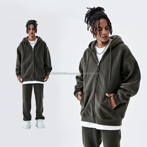 Nouveau concepteur unisexe 100% coton Zip sweats à capuche lourds goutte épaule bouffée impression brodé personnalisé surdimensionné pour hommes hiver - Product Image 5